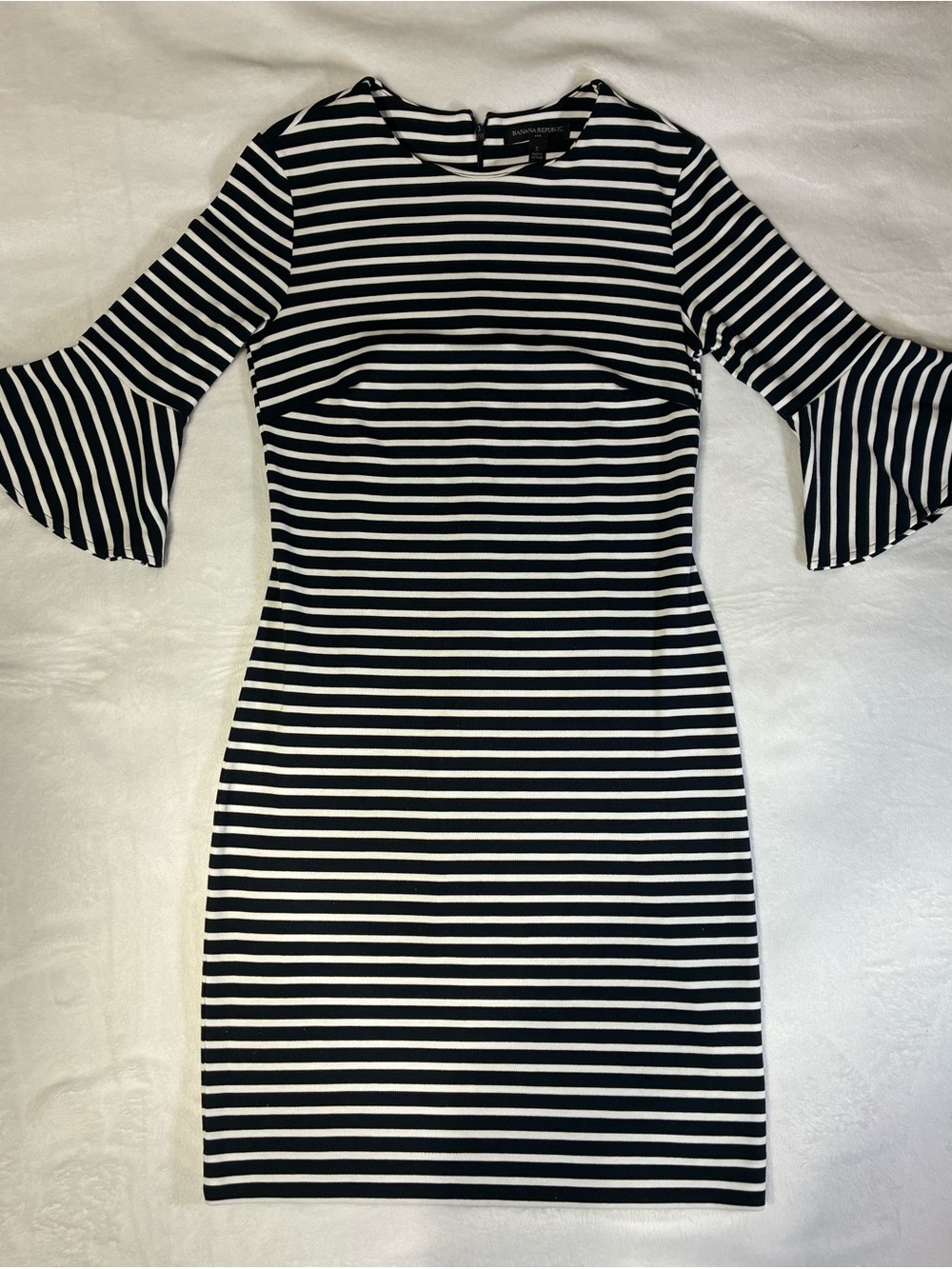 Banana Republic Black & White Striped Bell-Sleeve Dress